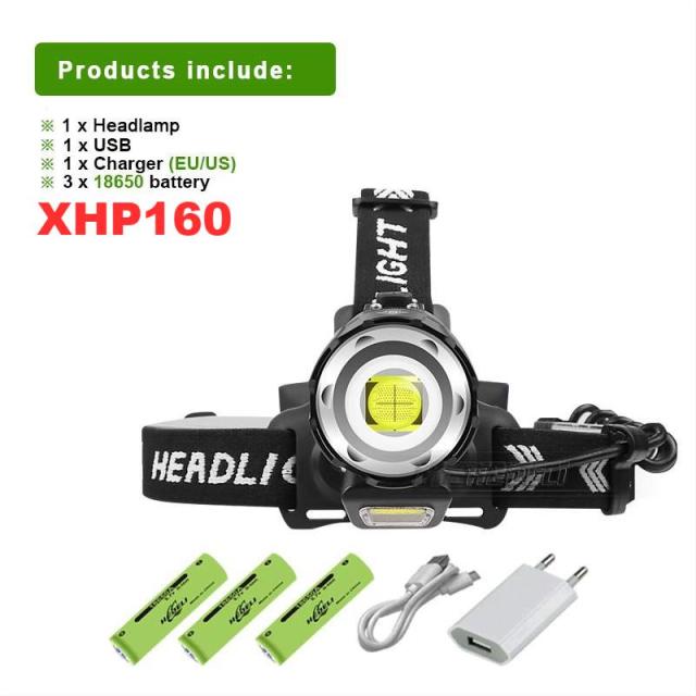 Super XHP160 Most Powerful Led Headlamp XHP90 High Power Led Headlight 18650 Rechargeable Head flashlight Usb Fishing Head Lamp