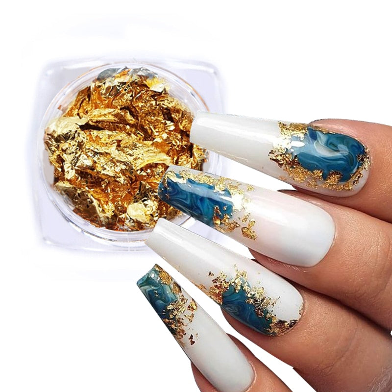 Gold Silver Aluminum Nail Foil Glitter Sequins Nails Art Irregular Flakes Polish Manicure Design Stickers Decorative Accessories