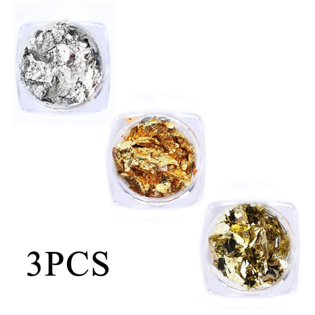 Gold Silver Aluminum Nail Foil Glitter Sequins Nails Art Irregular Flakes Polish Manicure Design Stickers Decorative Accessories