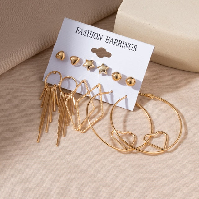 Women's Earrings Set Retro Korean Geometric Stud Earrings for Women Korean Gold Small Metal Pearl Earring 2021 Trend Jewelry