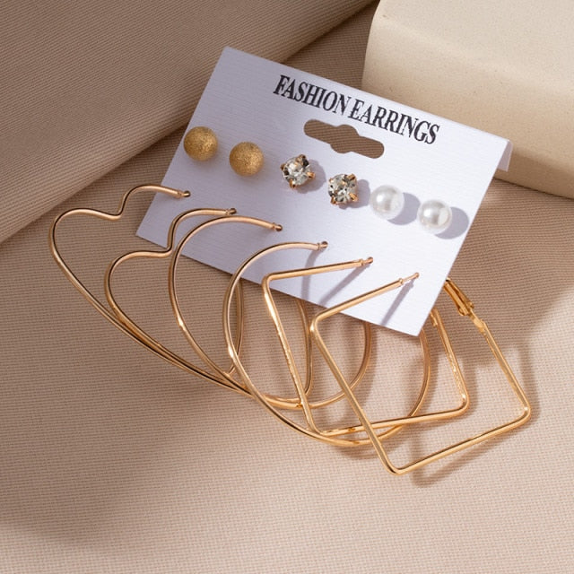 Women's Earrings Set Retro Korean Geometric Stud Earrings for Women Korean Gold Small Metal Pearl Earring 2021 Trend Jewelry