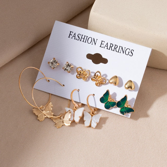 Women's Earrings Set Retro Korean Geometric Stud Earrings for Women Korean Gold Small Metal Pearl Earring 2021 Trend Jewelry