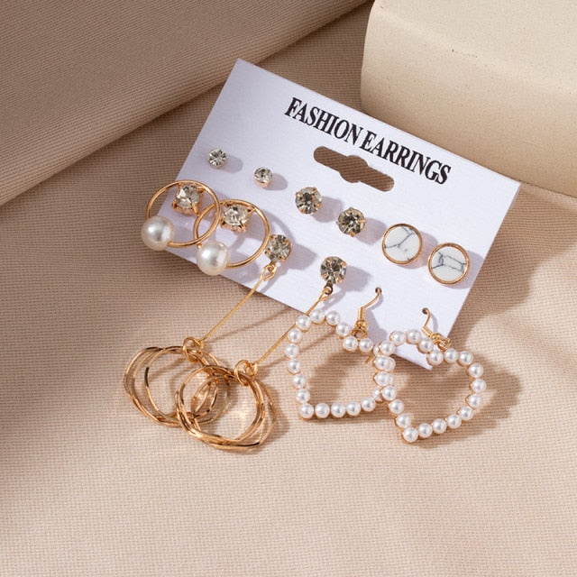 Women's Earrings Set Retro Korean Geometric Stud Earrings for Women Korean Gold Small Metal Pearl Earring 2021 Trend Jewelry