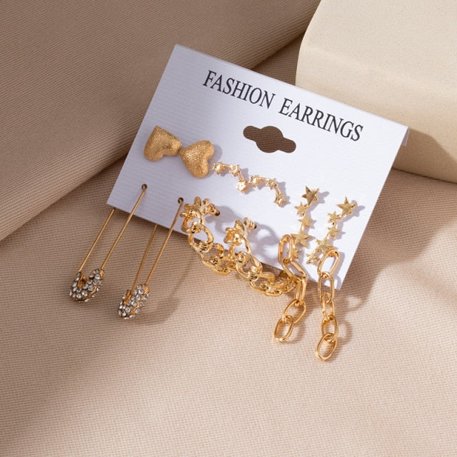 Women's Earrings Set Retro Korean Geometric Stud Earrings for Women Korean Gold Small Metal Pearl Earring 2021 Trend Jewelry