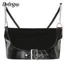 Darlingaga Streetwear Gothic Dark PU Leather Crop Top Women Hook Lace Up Punk Style Tank Top Cummerbunds Corset Tops To Wear Out
