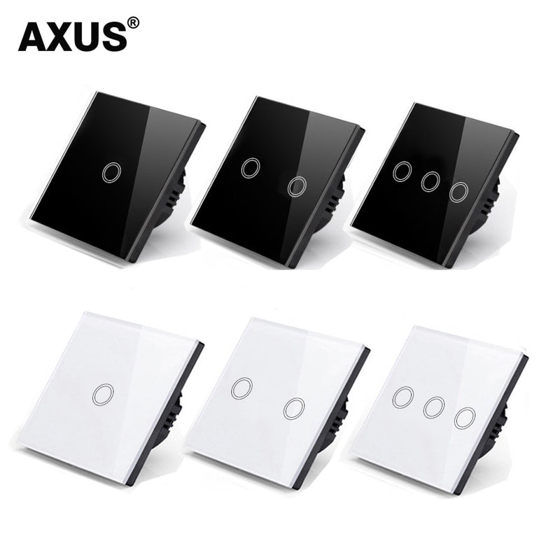 AXUS EU Touch Switch Power Led Panel Wall Light Switches Tempered Black White Crystal Glass 1/2/3 Gang Interruttore AC100-240V