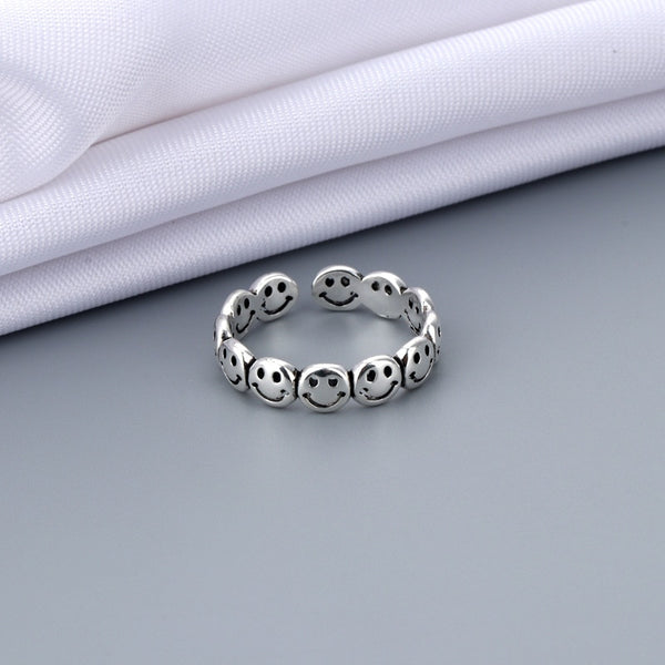 New Funny Silver Color Happy Smiling Face Open Rings for Women Punk Hip Hop Adjustable Ring Fashion Jewelry for Women