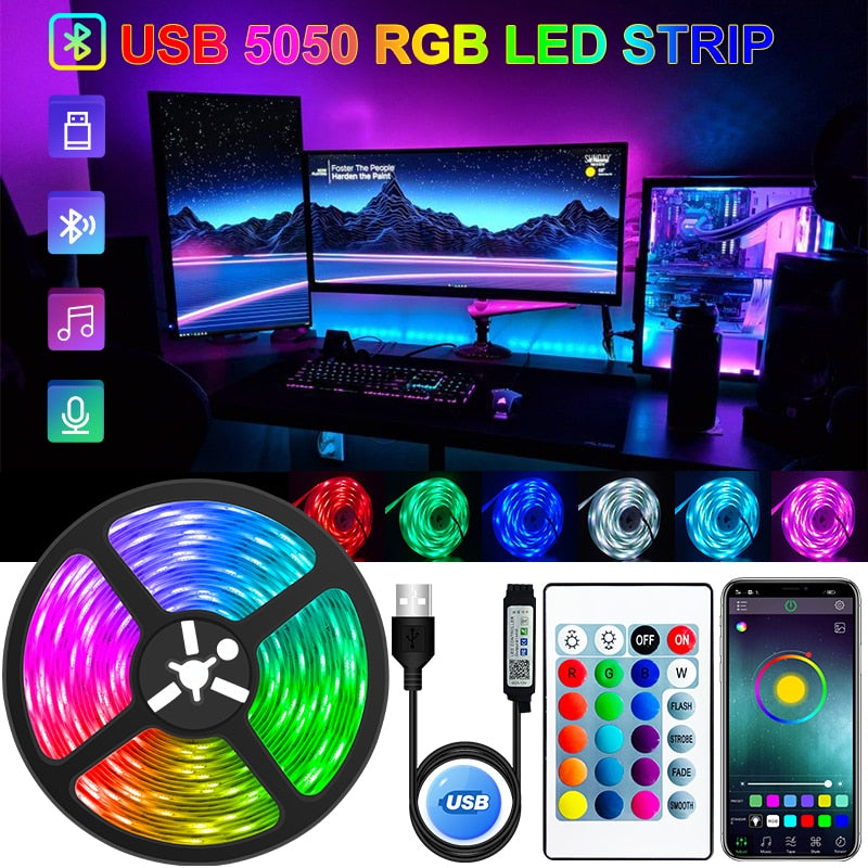 LED Strip Light USB Bluetooth RGB 5050 5V RGB Lights Flexible LED Lamp Tape Ribbon RGB TV Desktop Screen BackLight Diode Tape