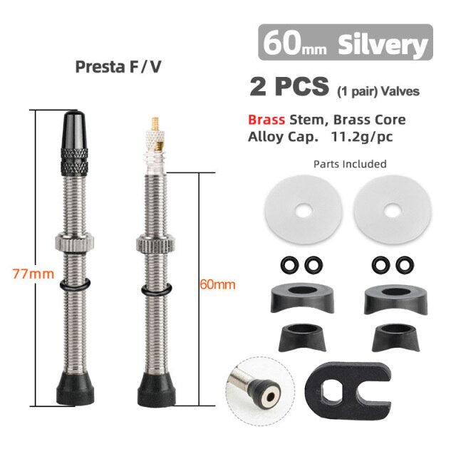 Deemount 40/60/80mm 2PCS Bicycle Tubeless Tire Presta Valve Brass Core Brass Stem W/ Alloy & Tool