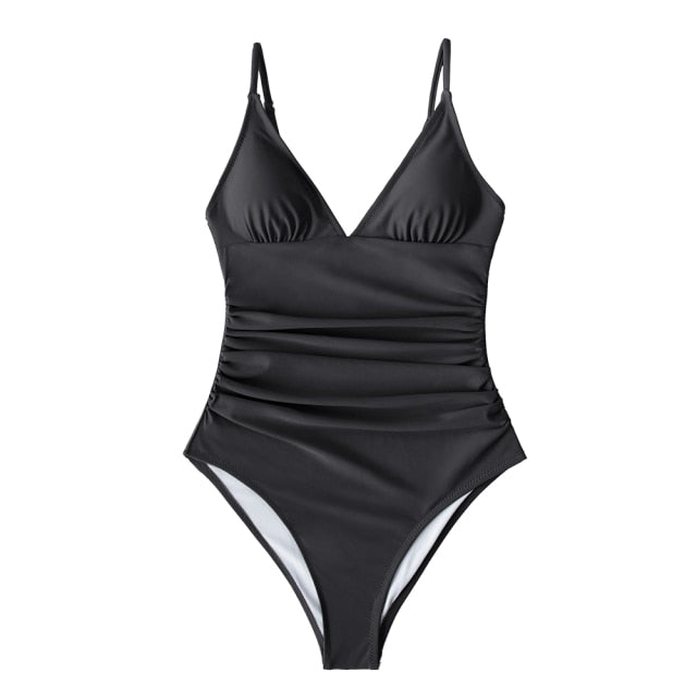 CUPSHE Solid Burgundy Shirring One-piece Swimsuit Women Deep V-neck Removable Bra Plain Monokinis 2021 New Summer Beach Swimwear