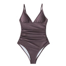 CUPSHE Solid Burgundy Shirring One-piece Swimsuit Women Deep V-neck Removable Bra Plain Monokinis 2021 New Summer Beach Swimwear