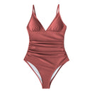 CUPSHE Solid Burgundy Shirring One-piece Swimsuit Women Deep V-neck Removable Bra Plain Monokinis 2021 New Summer Beach Swimwear