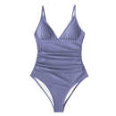 CUPSHE Solid Burgundy Shirring One-piece Swimsuit Women Deep V-neck Removable Bra Plain Monokinis 2021 New Summer Beach Swimwear