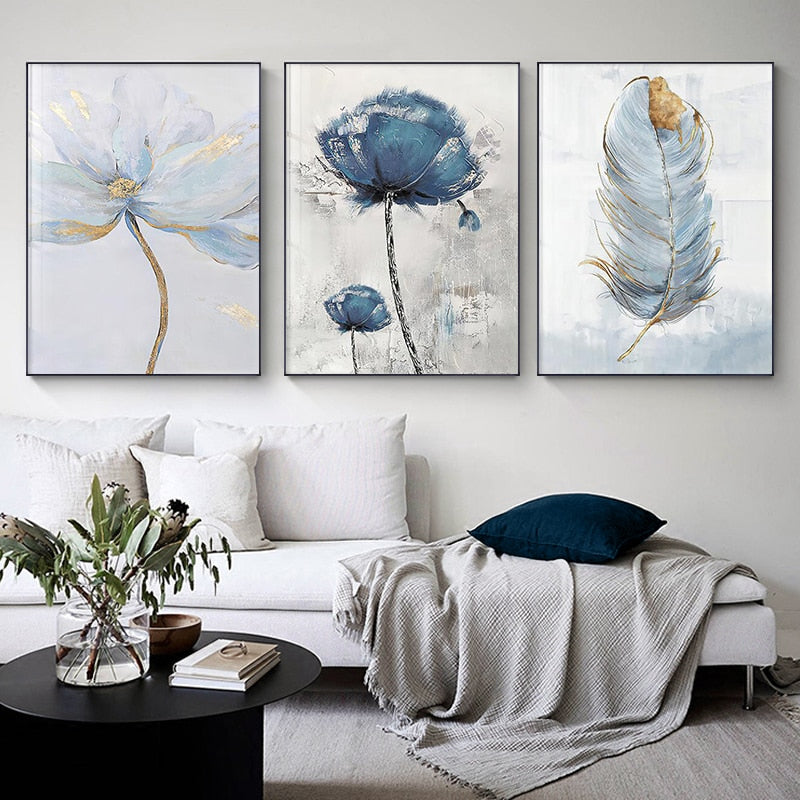 Scandinavian Flower Canvas Art Abstract Painting Print Feather Decoration Picture for Living Room Nordic Home Decor Wall Poster