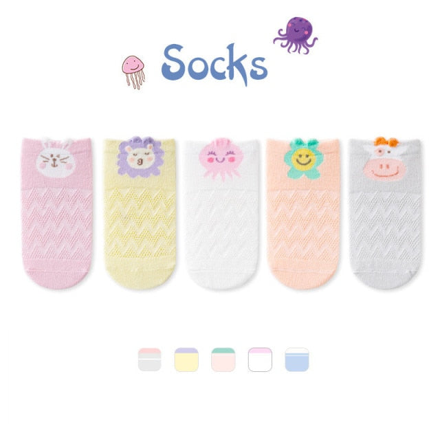 5 Pairs/Lot Children Cotton Socks Boy Girl Baby Infant Ultrathin Fashion Breathable Solid Mesh Socks For Summer 1-12T Teens Kids