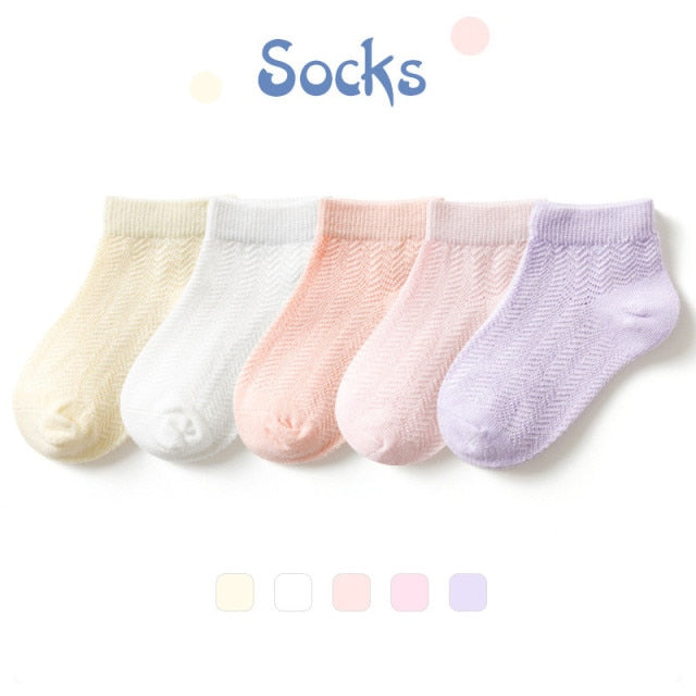 5 Pairs/Lot Children Cotton Socks Boy Girl Baby Infant Ultrathin Fashion Breathable Solid Mesh Socks For Summer 1-12T Teens Kids