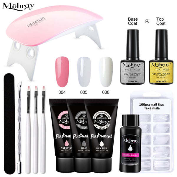 Mobray Poly Nail Gel Set 6W LED Lamp Full Manicure Set Quick Extension Nail Kit Gel Building Polygels Set For Nails Tool Kit