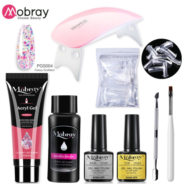 Mobray Poly Nail Gel Set 6W LED Lamp Full Manicure Set Quick Extension Nail Kit Gel Building Polygels Set For Nails Tool Kit
