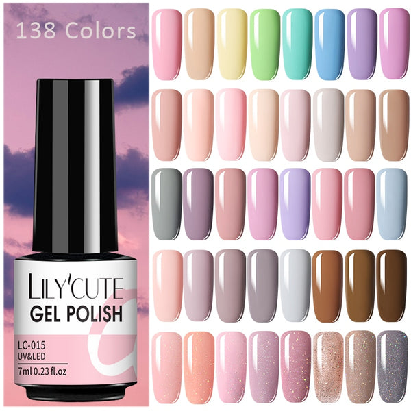 LILYCUTE Nail Gel Polish Nail Color Glitter Sequins Matte Effect Gel Long Lasting Base Top Coat Nail Art Design Hybrid