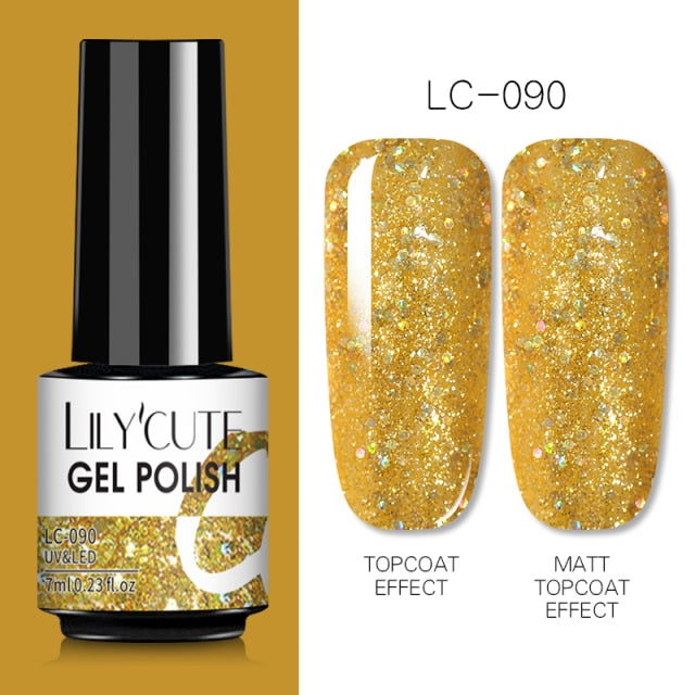 LILYCUTE Nail Gel Polish Nail Color Glitter Sequins Matte Effect Gel Long Lasting Base Top Coat Nail Art Design Hybrid