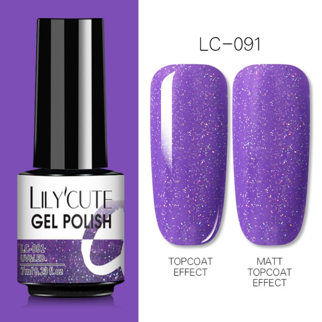 LILYCUTE Nail Gel Polish Nail Color Glitter Sequins Matte Effect Gel Long Lasting Base Top Coat Nail Art Design Hybrid