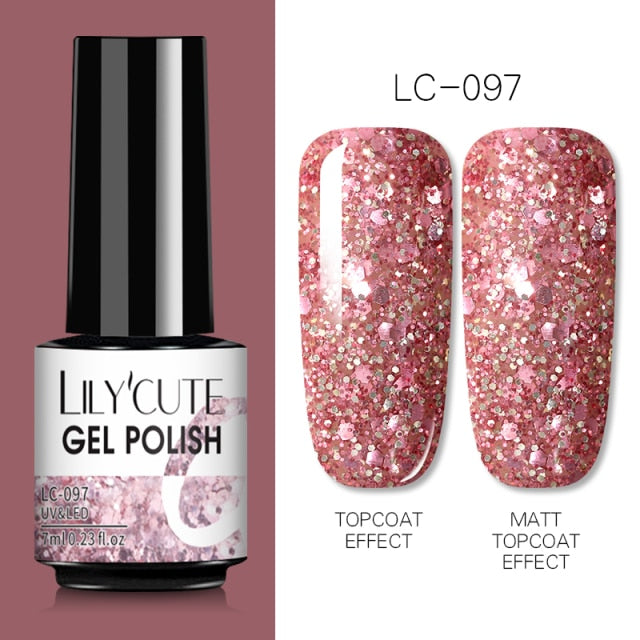 LILYCUTE Nail Gel Polish Nail Color Glitter Sequins Matte Effect Gel Long Lasting Base Top Coat Nail Art Design Hybrid