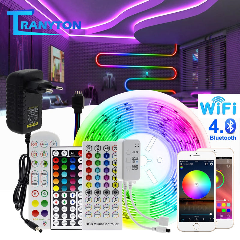 RGB LED Strip Light 5050 2835 Flexible LED Light Strip 10M 15M 20M 12V RGB LED Tape Set wiht Wifi / Bluetooth Music Controller