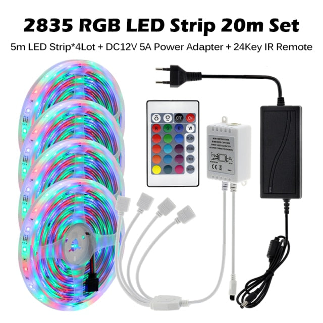 RGB LED Strip Light 5050 2835 Flexible LED Light Strip 10M 15M 20M 12V RGB LED Tape Set wiht Wifi / Bluetooth Music Controller