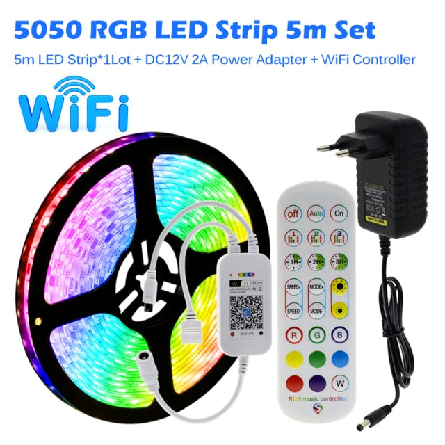 RGB LED Strip Light 5050 2835 Flexible LED Light Strip 10M 15M 20M 12V RGB LED Tape Set wiht Wifi / Bluetooth Music Controller