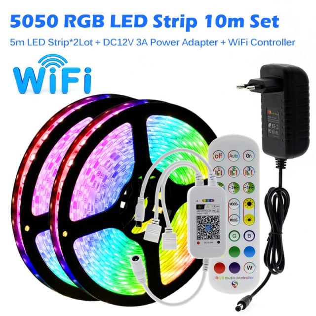 RGB LED Strip Light 5050 2835 Flexible LED Light Strip 10M 15M 20M 12V RGB LED Tape Set wiht Wifi / Bluetooth Music Controller