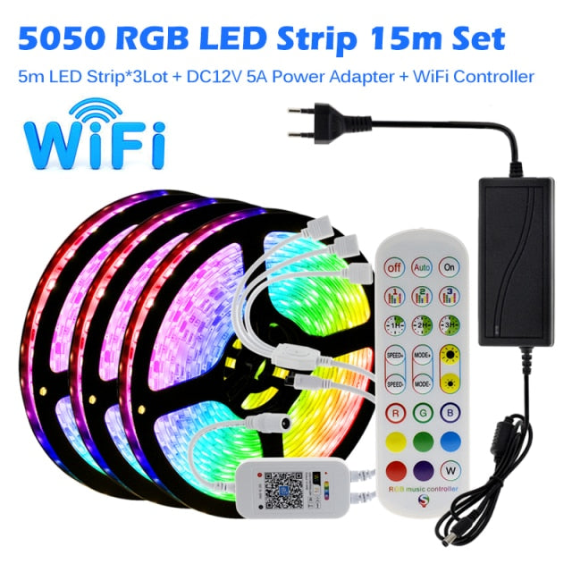 RGB LED Strip Light 5050 2835 Flexible LED Light Strip 10M 15M 20M 12V RGB LED Tape Set wiht Wifi / Bluetooth Music Controller