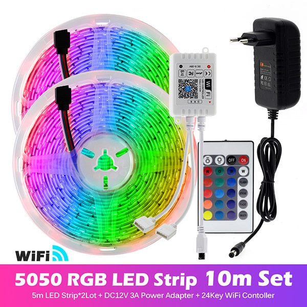 RGB LED Strip Light 5050 2835 Flexible LED Light Strip 10M 15M 20M 12V RGB LED Tape Set wiht Wifi / Bluetooth Music Controller