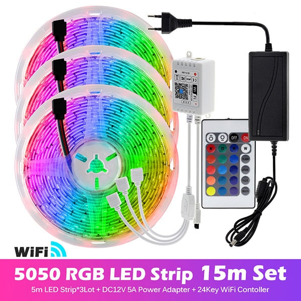 RGB LED Strip Light 5050 2835 Flexible LED Light Strip 10M 15M 20M 12V RGB LED Tape Set wiht Wifi / Bluetooth Music Controller