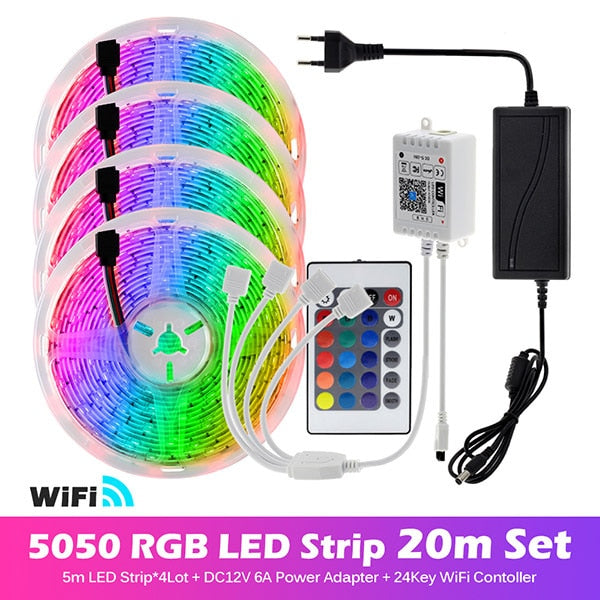 RGB LED Strip Light 5050 2835 Flexible LED Light Strip 10M 15M 20M 12V RGB LED Tape Set wiht Wifi / Bluetooth Music Controller