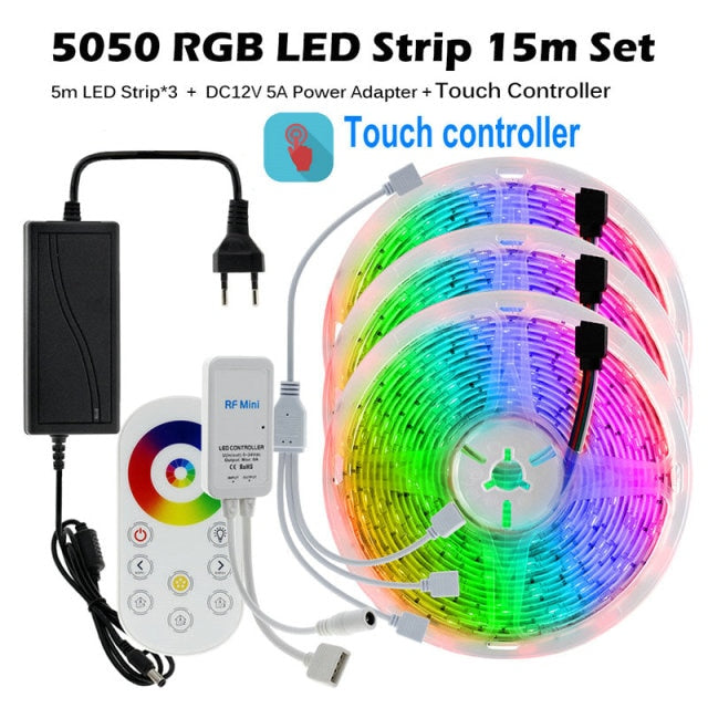 RGB LED Strip Light 5050 2835 Flexible LED Light Strip 10M 15M 20M 12V RGB LED Tape Set wiht Wifi / Bluetooth Music Controller
