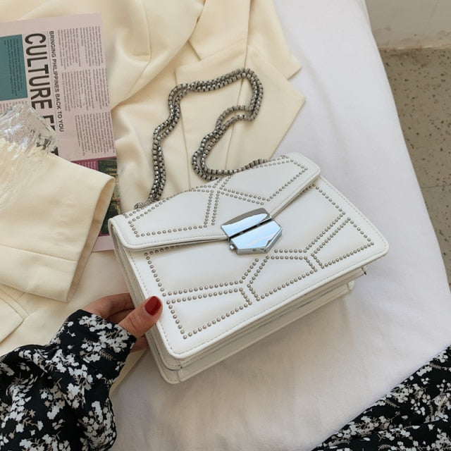 Rivet Chain Brand Designer PU Leather Crossbody Bags For Women 2021 Simple Fashion Shoulder Bag Lady Luxury Small Handbags