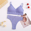 FINETOO Women Padded Bra Brazilian Panties Set Seamless Tops Sports Bra Set Sexy Thongs Girl Lingerie Fitness Crop Top Underwear