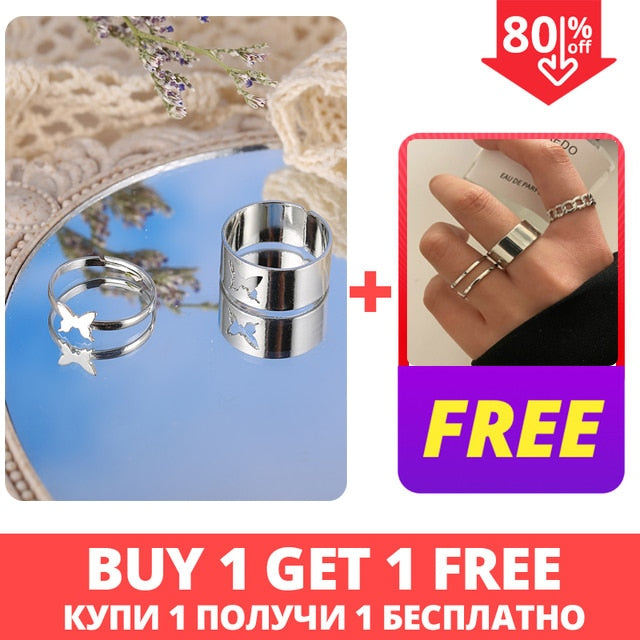 Punk Fashion Butterfly Rings For Women Men Gold Silver Color Lover Couple Butterfly Ring Set Opening Engagement Wedding Jewelry