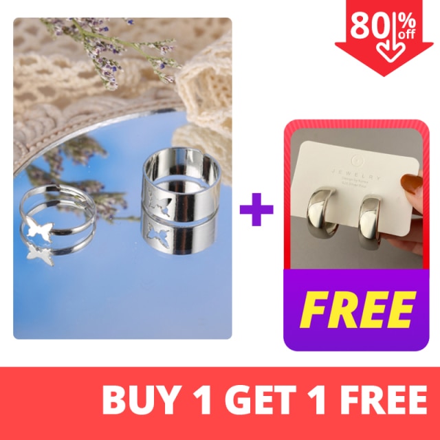 IF ME 2 Paired Butterfly Couple Adjustable Opening Ring Set for Women Men Unisex Gold Silver Color Metal Rings Trendy Jewelry