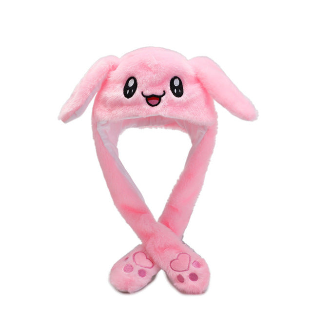Rabbit Hat Moving Ears Cute Cartoon Toy Hat  Kawaii Funny Hat Birthday Gift Bunny Plush Cap Winter Hat For Kids Adult Girlfriend