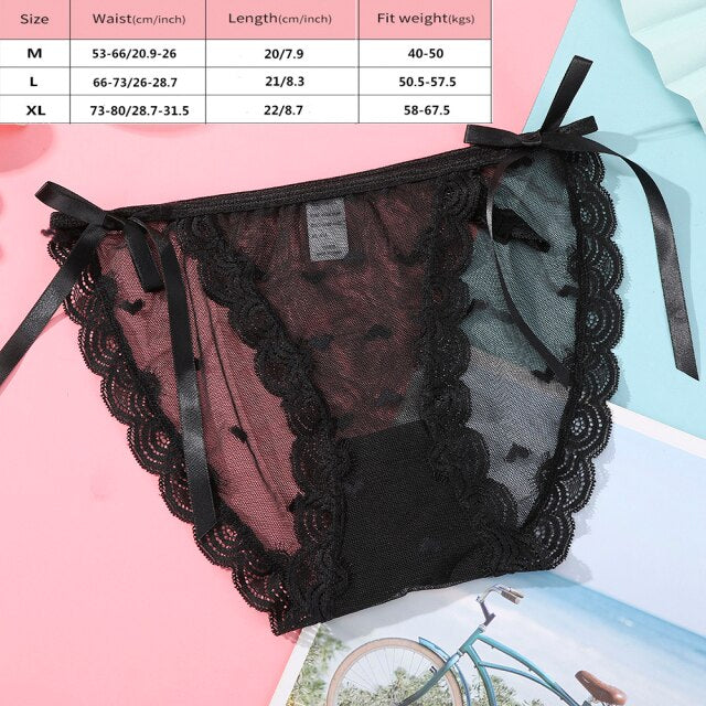 BIONEK Women Sexy Lace Underwear Ruffle Panties Japanese Lolita Style Transparent Seersucker Lingerie Fruit Embroidery Briefs