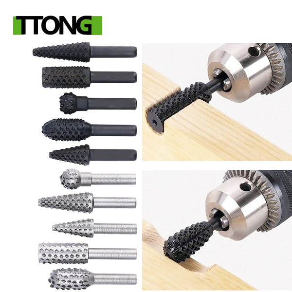 5pcs Steel Rotary Rasp File 1/4" Shank Rotary Craft Files Rasp Burrs Wood Bits Grinding Power Woodworking Hand Tool