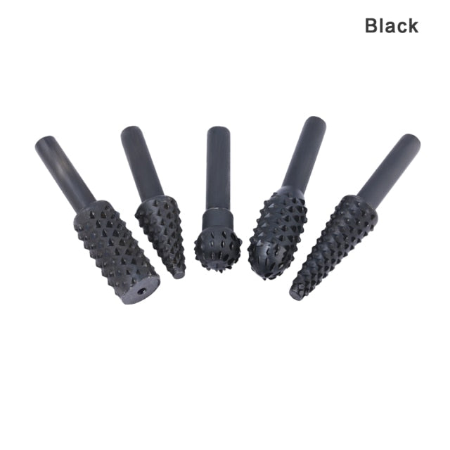 5pcs Steel Rotary Rasp File 1/4" Shank Rotary Craft Files Rasp Burrs Wood Bits Grinding Power Woodworking Hand Tool