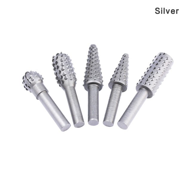 5pcs Steel Rotary Rasp File 1/4" Shank Rotary Craft Files Rasp Burrs Wood Bits Grinding Power Woodworking Hand Tool