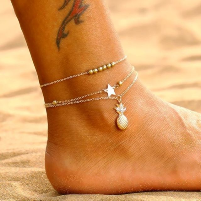 Summer Boho Butterfly Anklet For Women Gold Multilayer Crystal Ankle Bracelet Foot Chain Leg Bracelet Beach Accessories Jewelry