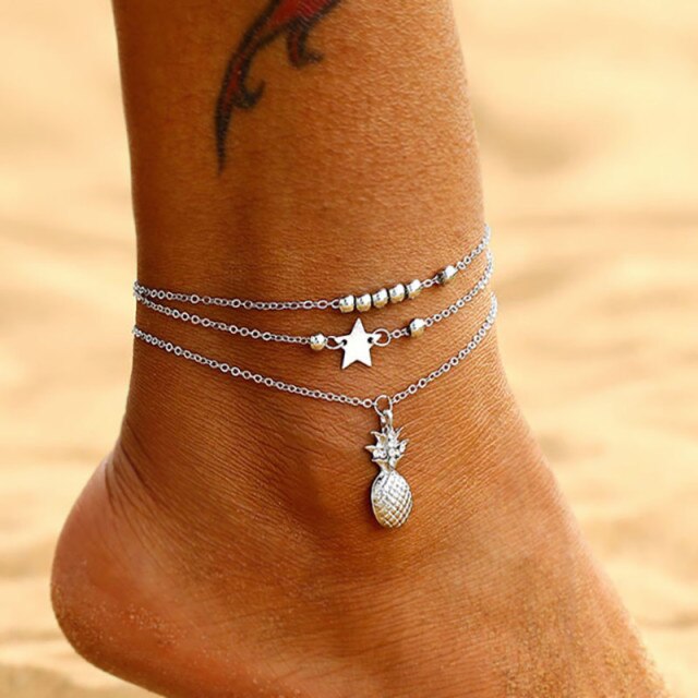 Summer Boho Butterfly Anklet For Women Gold Multilayer Crystal Ankle Bracelet Foot Chain Leg Bracelet Beach Accessories Jewelry