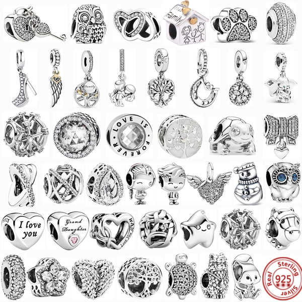 100% 925 Sterling Silver Feather Family Tree Snowflakes Boy Dangle Beads Fit Original Pandora Charms Bracelets DIY Women Jewelry