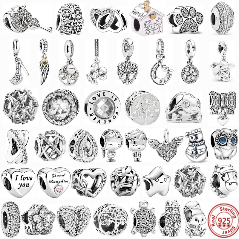 100% 925 Sterling Silver Feather Family Tree Snowflakes Boy Dangle Beads Fit Original Pandora Charms Bracelets DIY Women Jewelry