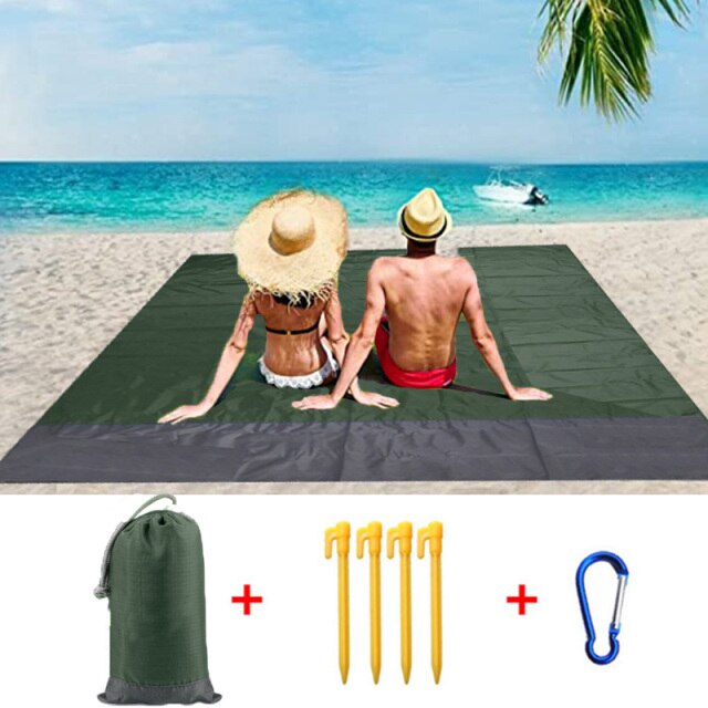 200x210CM Large Beach Mat Anti Sand-free Beach Towel Anti Sand Beach Blanket Pocket Picnic 4 Anchor Wind Prevent Sand Proof Mat