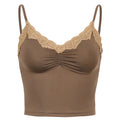 SUCHCUTE Goth Aesthetic Lace Patchwork Tank Tops For Women Sexy V-Neck Brown Retro Crop Tops Summer  Fashion Casual Camisole